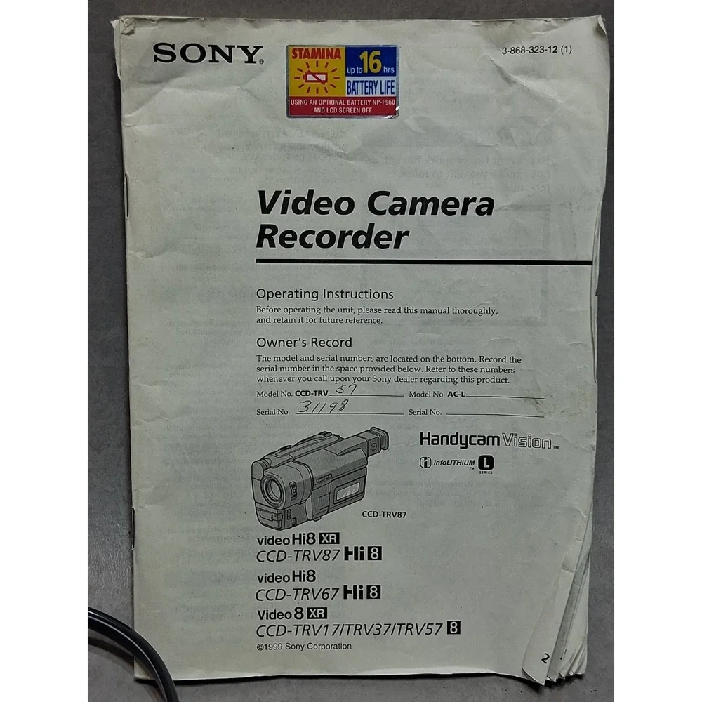 Sony CCD-TRV57 8mm Camcorder - Record Transfer Play Video8 Hi8 TESTED WORKS GOOD